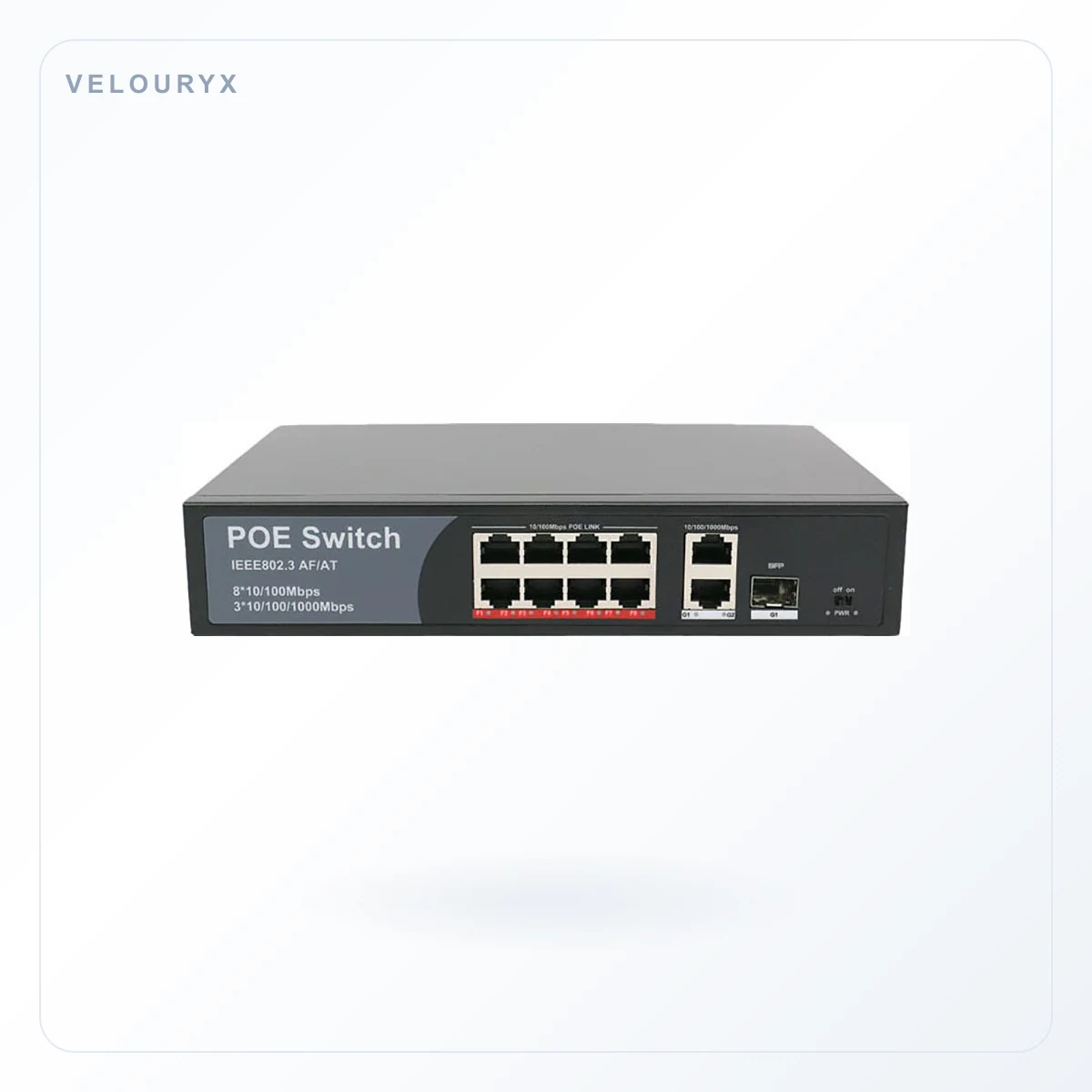 8 Port POE 交换机 802.3af/at Ethernet 8*100Mbps+2*1000Mbps Uplink RJ45+1*SFP Rack Gigabit Network 48V 120W